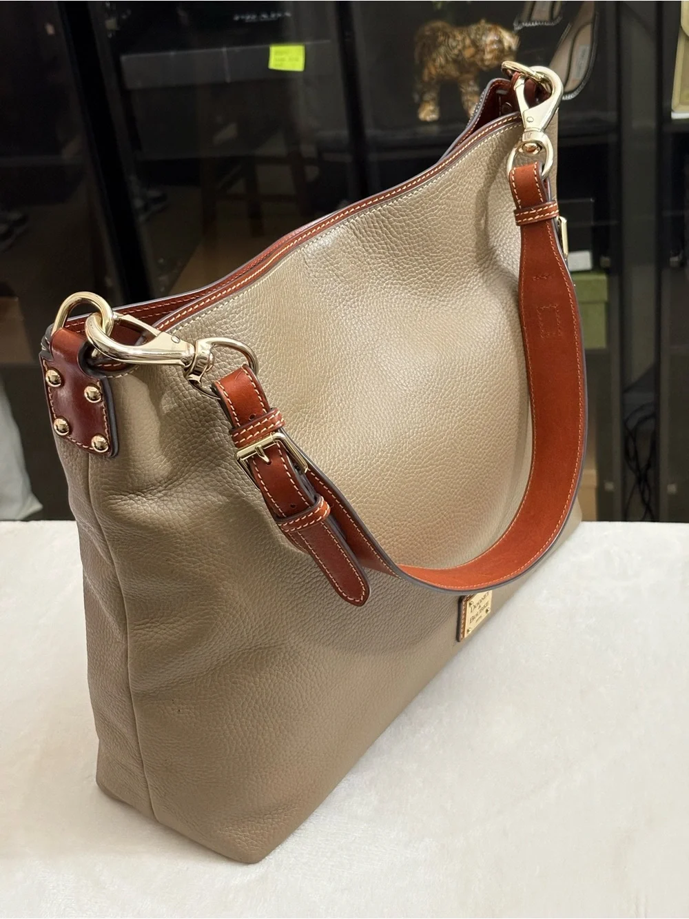 Dooney & Bourne Large Taupe Pebble Leather Hobo Handbag